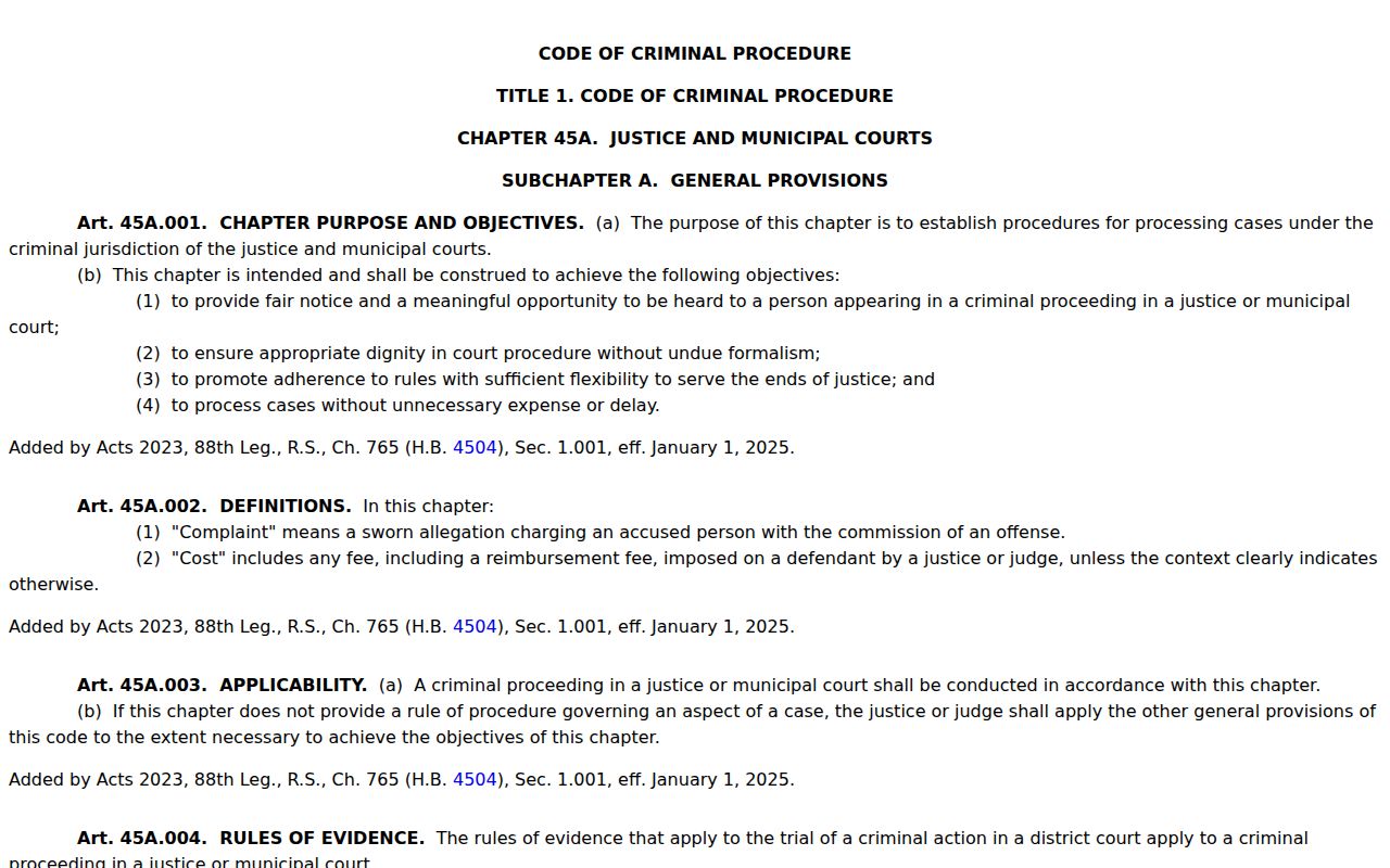 Upton County traffic warrant recall rules under Chapter 45A