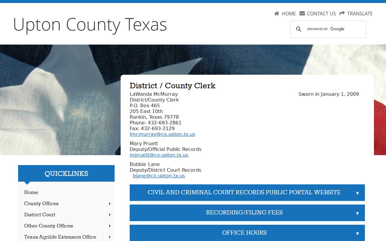 Upton County Clerk contact for warrant records