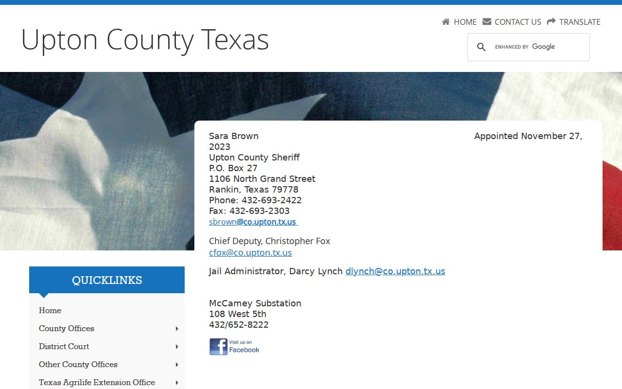 Upton County Sheriff contact for warrant service